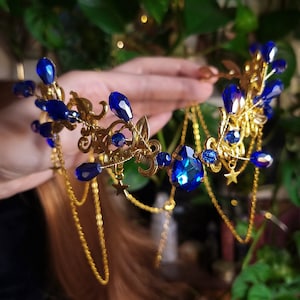 Blue fantasy tiara, Celestial Elf Headpiece, Fairy Costume Circlet, Fantasy Wedding Crown, Magical renfaire jewelry