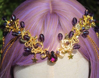 Purple celestial fairy tiara, Elf Headpiece, Fairy Costume Circlet, Fantasy Wedding Crown