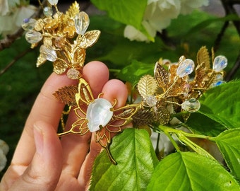 White Butterfly Fairy tiara - Gold Elven circlet - Elf Headpiece - Fairy Costume Circlet - Fantasy Wedding Crown - Woodland Fairy Tiara