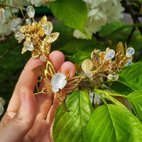 White blossom Butterfly Fairy circlet, Elven Tiara, Elf Headpiece, Fairy Costume Circlet, Fantasy Wedding Crown, Woodland Fairy Tiara