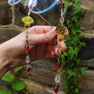Mushroom eyeglass chain with crystals, Goblincore and Fairycore glasses chain  cute eyewear accessory, Fantasy glasses chain with Leaves