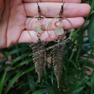 WOODLAND WITCH citrine prehnite Fern Bronze witchy crystal earrings, boho festival bohemian witchy wiccan gothic crystal earrings