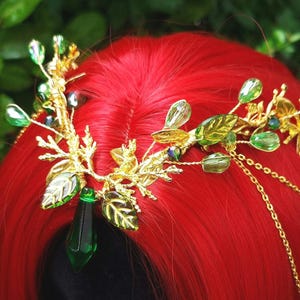 Green Elven Tiara, Gold or Silver Elf Headpiece, Fairy Costume Circlet, Woodland Tiara, Magical Crown for Fantasy Ball, Fairycore Accessory