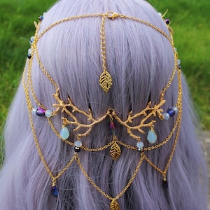 Purple golden elven tiara, Fairy Elf Headpiece, Fairy Costume Circlet, Fantasy Wedding Crown, Fantasy ball Tiara, Handcrafted crown
