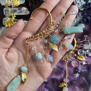 Statement Kristall Ohrmanschette, no Piercing Ohrschmuck, Feen Quarz Ohr, Elfen Edelstein Ohrmanschette, Statement Ohrringe Hochzeit