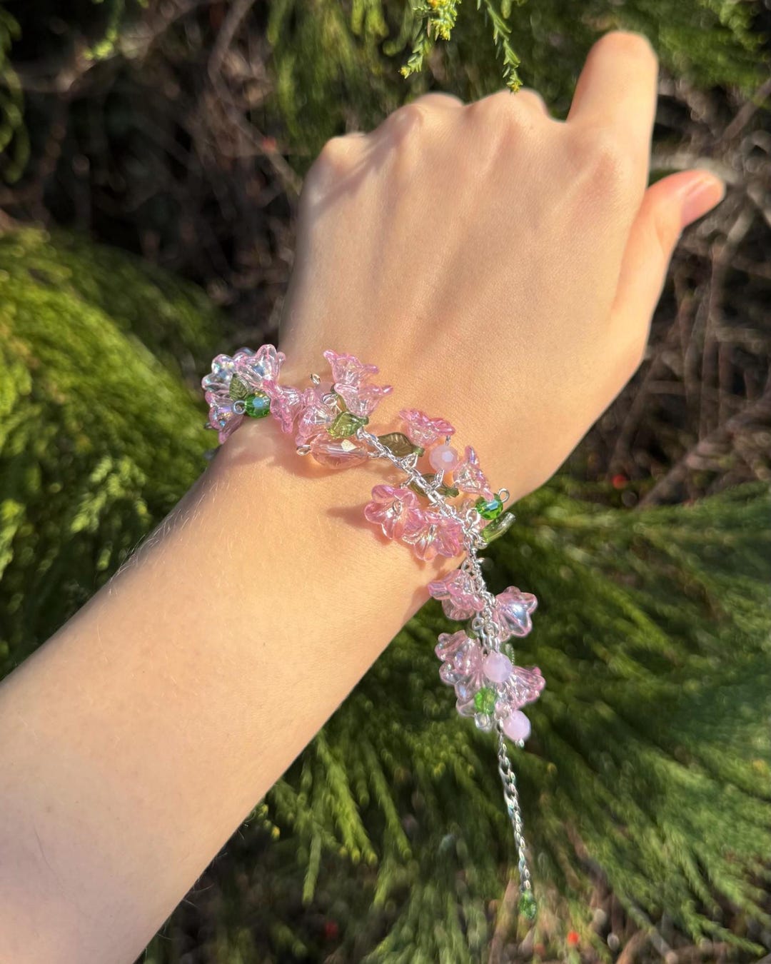 Pink Sakura Flower Bracelet, Cherry Blossom Fairycore Jewelry