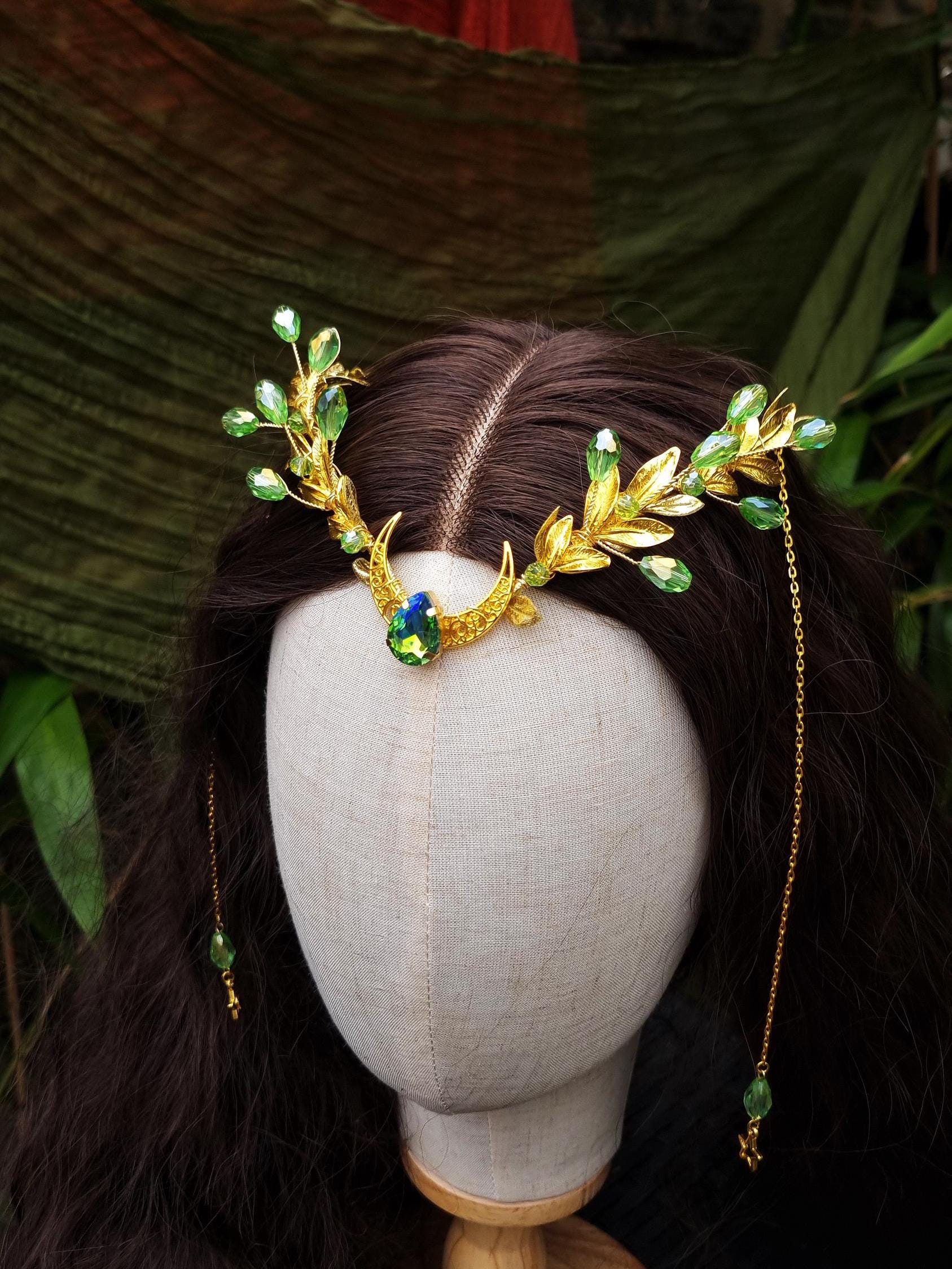 Gold Flower Moon Headpiece Floral Crown Elf Headband Bridal Festival Accessories AliExpress main image 3