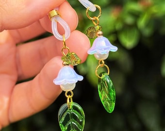 Lily of the Valley Glasses Charms, Fairycore Green Leaf Glasses Chains, Cottagecore Beaded Eyewear Accessories
