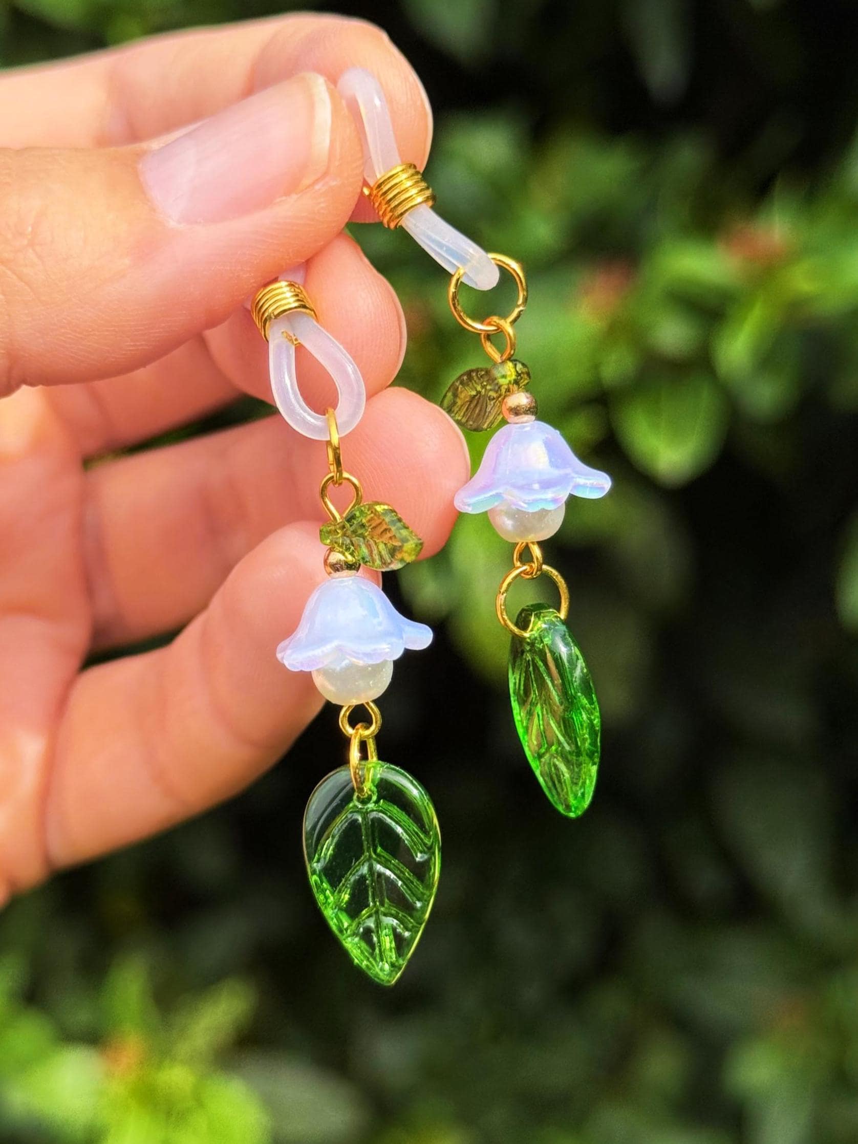 Lily of the Valley Glasses Charms, Fairycore Green Leaf Glasses