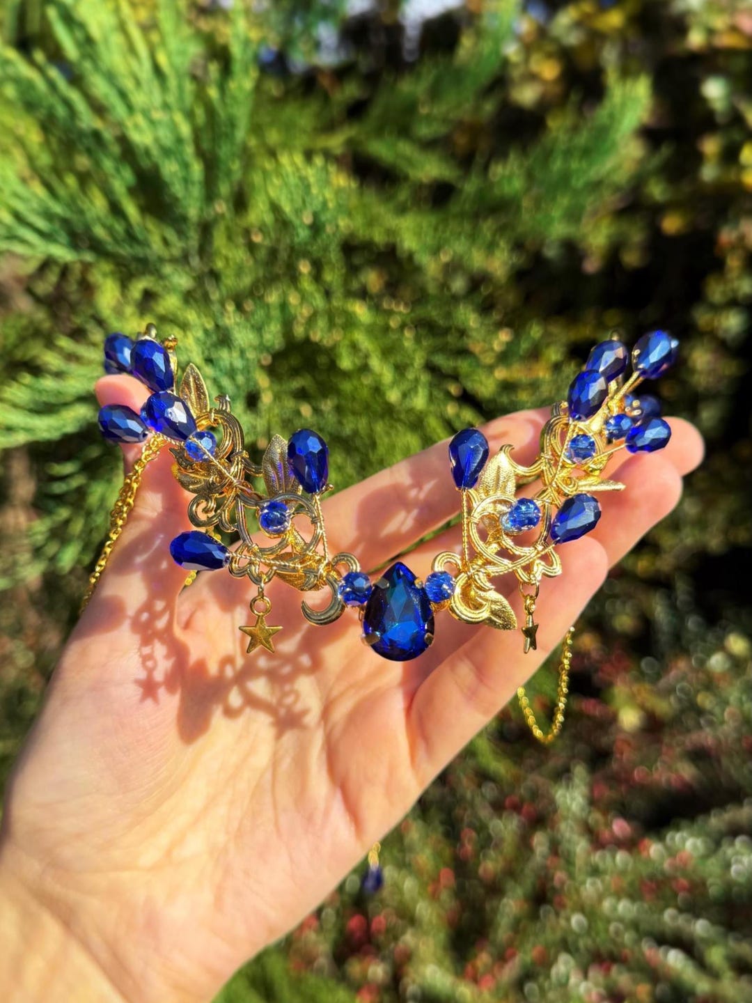 Blue Fantasy Tiara, Celestial Elf Headpiece, Fairy Costume Circlet