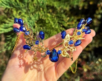 Tiara de Fada de Cristal Azul, Acessório de Cabeça para Cosplay de Elfo, Coroa de Noiva Fantasia