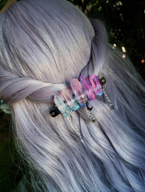 Cotton Candy Quartz Hair Clip, Blue and Pink Quartz Gemstone