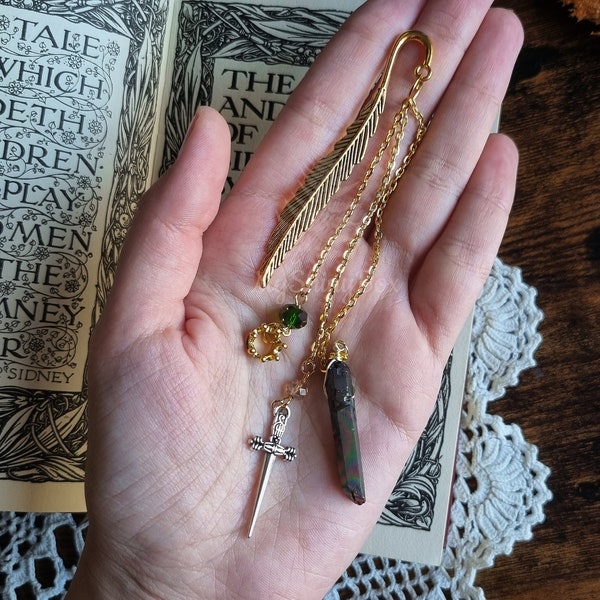 CARDAN quartz crystal Bookmark, Witchy Whimsygoth Fairy Elven Healing Crystal Gemstone Bookmarks, Gift for Book Lovers