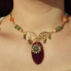 Orange agate necklace with sunstone - Sunflower whimsical fancy necklace - Green Fairy necklace - fantasy necklace - woodland necklace