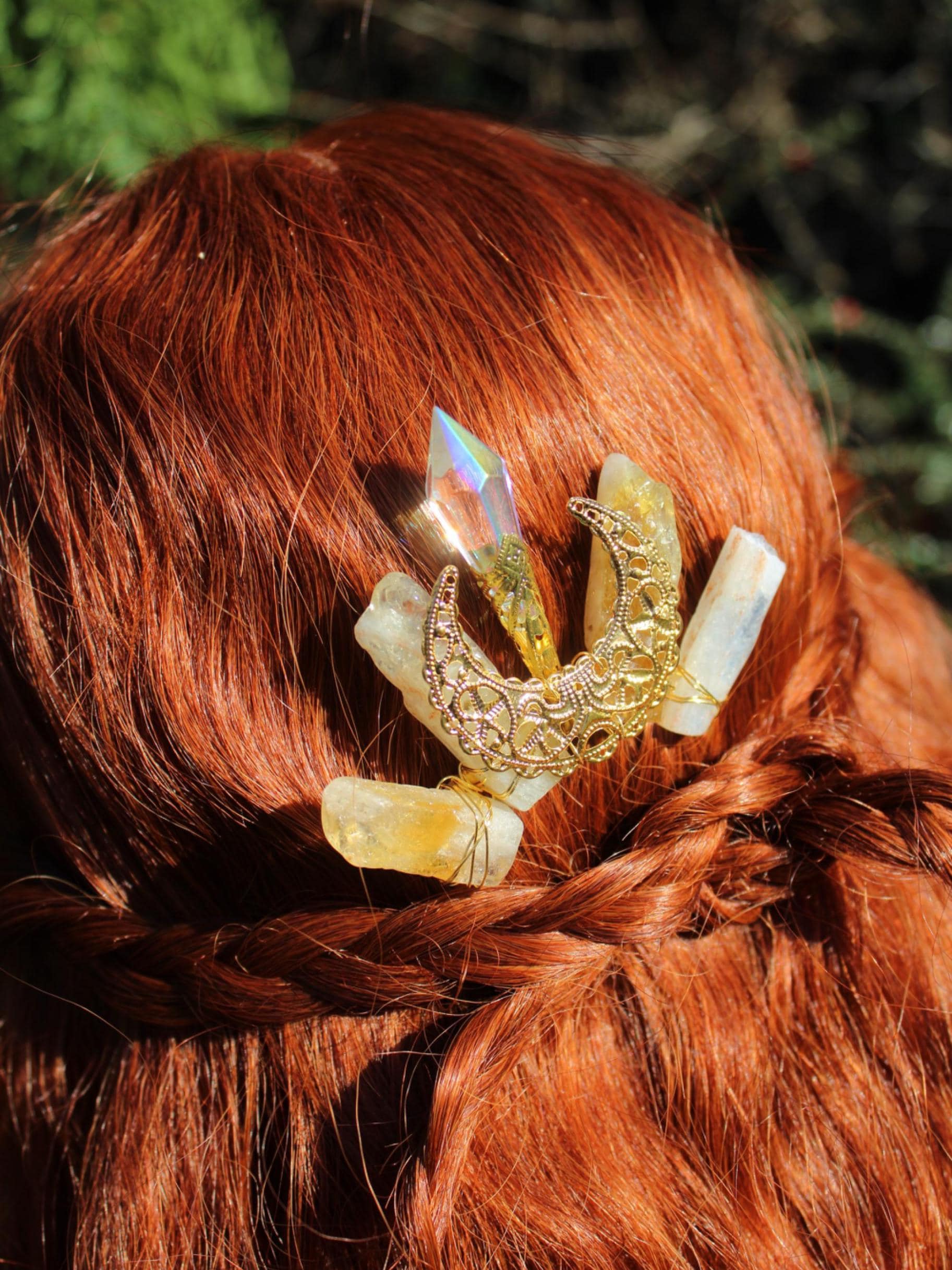 COPY - citrine crystal Hair clip Hair comb Crown of Prosperity - Citrine Hair Clips (2 pieces  main image 4