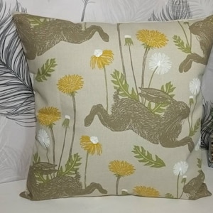 12x20 » 12 14 16 18 20 » Lièvre de Mars Pissenlit Sauge Vert Ocre Jaune Coussin Housse d’oreiller Fait à la main 100% Coton Double Face