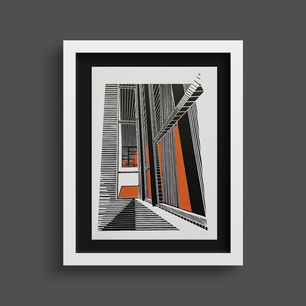 Moesgaard Orange two colour limited edition linocut print (22x30cm)