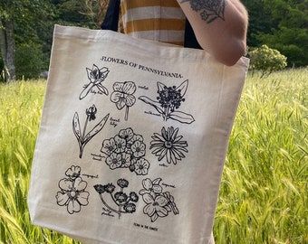 Wildflowers of Pennsylvania Screen Printed Tote Bag | 100% Cotton Canvas Tote | Floral Bag | Beach Bag | Wildflower School Bag | Nature Tote