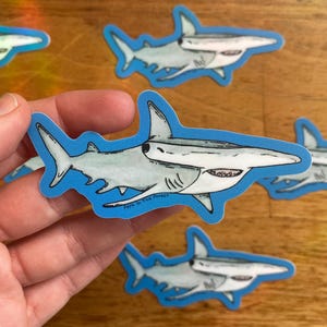 Hammerhead Shark Sticker | 3.3&quot; x 1.75&quot; | Shark Stickers | Watercolor Marine Life Sticker | Shark Bottle Stickers | Cute Waterproof Stickers