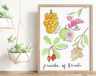 Watercolor Food Illustration Print | 8" x 10" Art Print | Kitchen Paintings | Kerala Plants Print | Indian Plant Print | India Gardening Art