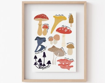 Forager Mushroom Print | 8" x 10" Art Print | Woodsy Wall Art | Mushroom Foraging Illustration Print | Earth Tone Art Print | Fall Art Print