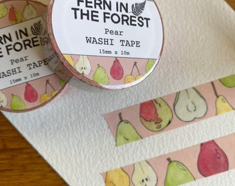 Pear Watercolor Washi Tape | Pear Removable Paper Tape | Cute Fruit Washi Tapes | Pear Washi Tape | Botanical Washi Tapes | Journaling Tapes