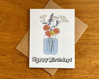 Flower Bouquet Birthday Card | Floral Greeting Card | Wildflower Birthday Botanical Art | Flower Happy Birthday Card | 2024 Card | Bday Card