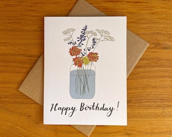 Flower Bouquet Birthday Card | Floral Greeting Card | Wildflower Birthday Botanical Art | Flower Happy Birthday Card | 2023 Card | Bday Card