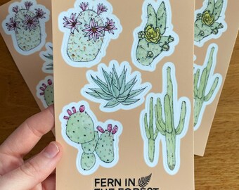 Cactus Sticker Sheet | 4" x 6" | Nature Art | Cactus Botanical Stickers | Watercolor Water Bottle Stickers | Laptop Stickers | Desert Art