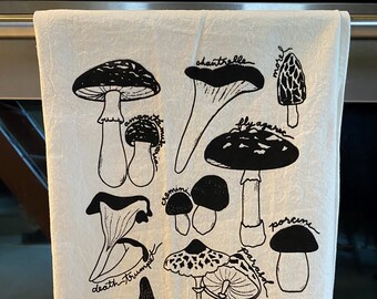 Mushroom Tea Towel | Mushroom Taxonomy Art | Hand Screenprinted Towel | Mushroom Flour Sack Tea Towel | Gifts for Foragers | Gifts for Chefs