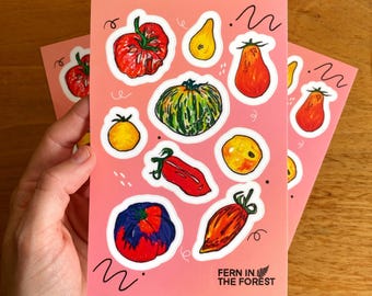 Tomato Sticker Sheets | 4" x 6" Sticker Sheets | Vinyl Stickers Sheet | Foodie Stickers | Garden Stickers | Planner Stickers | Food Stickers