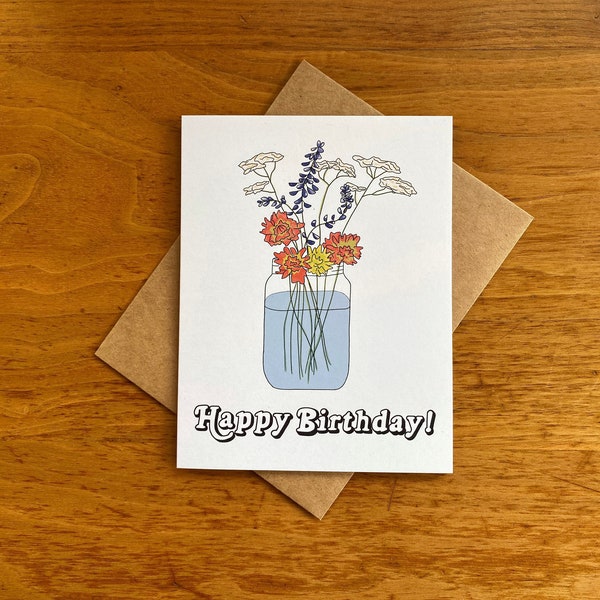 Flower Bouquet Birthday Card | Floral Greeting Card | Wildflower Birthday Botanical Art | Flower Happy Birthday Card | 2024 Card | Bday Card