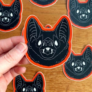 Bat Sticker | 2.5&quot; x 2.75&quot; | Spooky Animal Art | Halloween Bat Sticker | Black Vintage Bat Water Bottle Sticker | Laptop Stickers | Fall Art