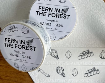 Veggie Illustrated Washi Tape | Veggie Removable Paper Tape | Cute Vegetable Washi Tape | Farmer's Market Washi Tape | Botanical Washi Tape