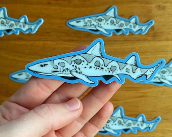 Leopard Shark Stickers | 3.5" x 1.25" | Shark Stickers | Watercolor Marine Life Stickers | Shark Bottle Stickers | Cute Waterproof Stickers