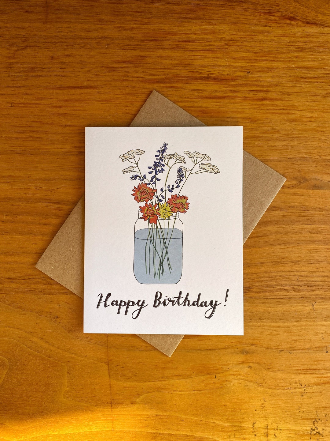 Flower Bouquet Birthday Card Floral Greeting Card Etsy