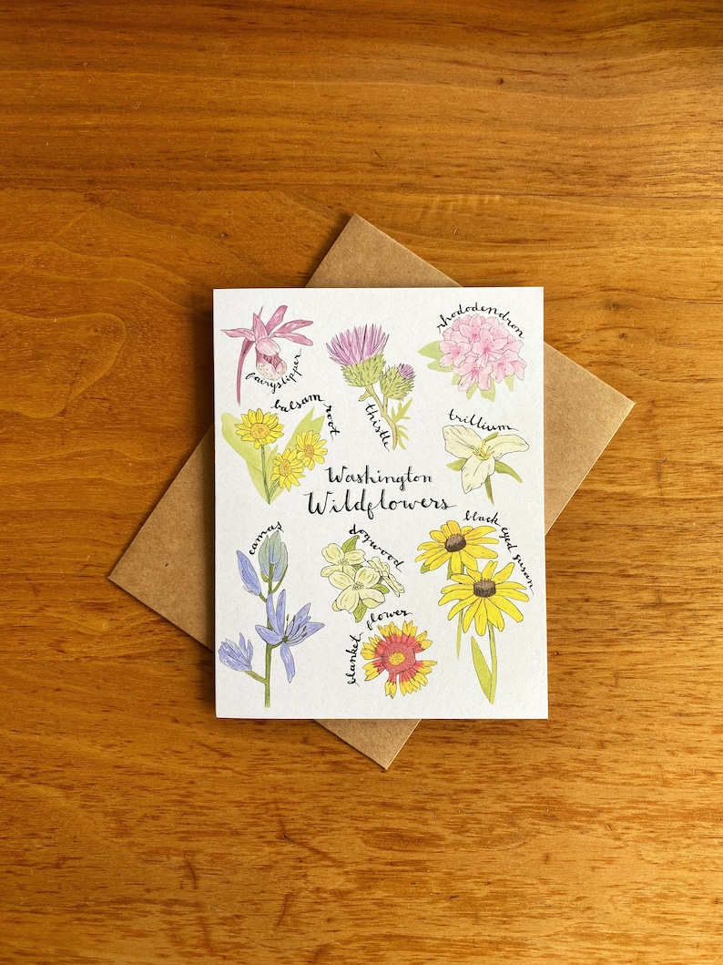 Washington Wildflower Plant Card Floral Washington Greeting Card Botanical Art Nature Cards 2024 Card Everyday Greeting Cards image 1