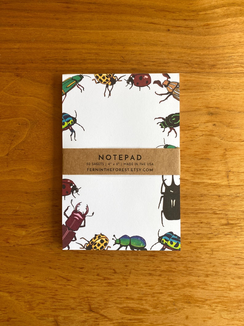 Beetle Notepad Illustrated Bug Notepad Farmer's Market Pads To Do List Pads Beetle Market Notepads Blank Notepads Bug Stationery image 1