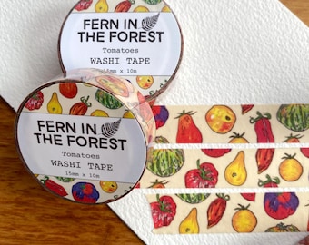Tomato Illustrated Washi Tape | Tomato Removable Paper Tape | Cute Foodie Washi Tape | Garden Art Washi Tape | Nature Washi Tape