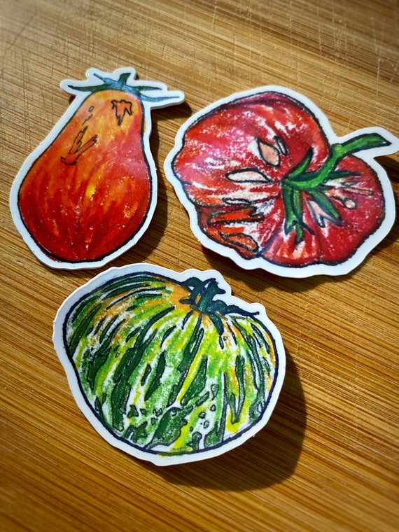 Heirloom Tomato Sticker Pack 3 Tomato Stickers Gifts for | Etsy