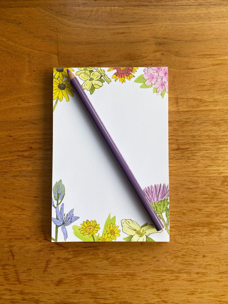 Wildflower Notepad Illustrated Floral Notepad Farmer's Market Pad To Do List Pad Flower Market Notepad Blank Notepad image 4