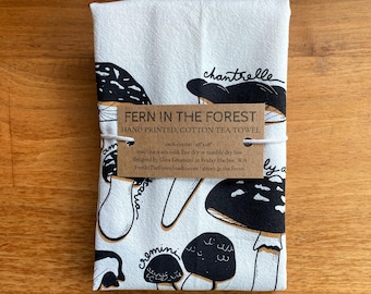 Mushroom Tea Towel | Mushroom Taxonomy Art | Hand Screenprinted Towel | Mushroom Flour Sack Tea Towel | Gifts for Foragers | Gifts for Chefs