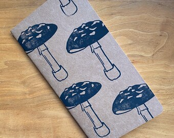 Mushroom Journal | Mushroom Notebook | Hand Printed Shroom Journal | Linocut Kraft Paper Notebook | Block Printed Journal | Handmade Journal