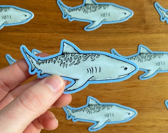 Tiger Shark Sticker | 3.25" x 1.5" | Shark Sticker | Watercolor Marine Life Sticker | Shark Water Bottle Stickers | Cute Waterproof Stickers