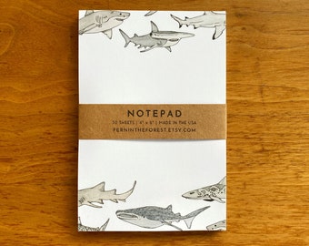 Shark Notepads | Illustrated Shark Jot Pads | Farmer's Market Pad | To Do List Pad | Market Notepads | Blank Watercolor Marine Life Notepads
