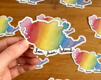 San Juan Island Sticker | 3" x 3" | LGBTQIA+ Art | SJI Pride Stickers | Rainbow Island Water Bottle Sticker | Laptop Stickers