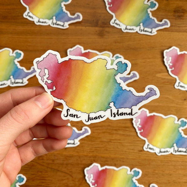 San Juan Island Sticker | 3" x 3" | LGBTQIA+ Art | SJI Pride Stickers | Rainbow Island Water Bottle Sticker | Laptop Stickers