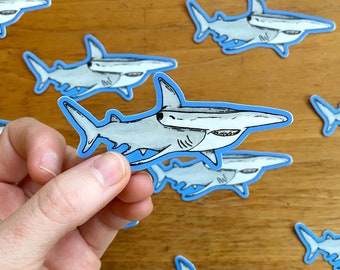 Hammerhead Shark Sticker | 3.25" x 1.5" | Shark Stickers | Watercolor Marine Life Sticker | Shark Bottle Stickers | Cute Waterproof Stickers