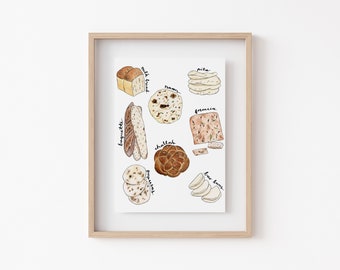 Baked Goods Art Print | 8" x 10" Art Print | Bread Watercolor Painting | Bread Illustration Print | Foodie Gifts | Gifts for Bakers