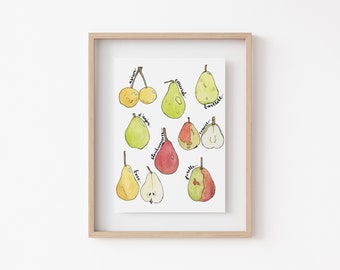 Watercolor Pear Print | 8" x 10" Art Print | Fruit Pear Paintings | Pear Illustration Prints | Gifts for Foodies | Gifts for Gardeners